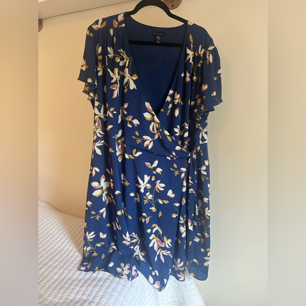 H by‎ Halston Blue Floral Midi Dress